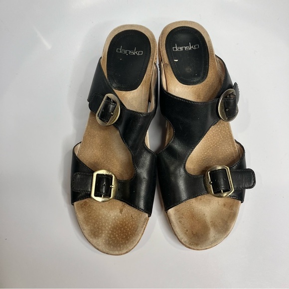 Dansko Carla wedge Sandals black leather size 41 - Picture 3 of 9